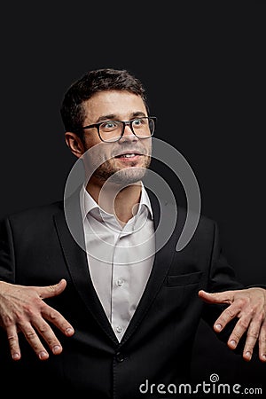 Funny actor dancing with arms Stock Photo