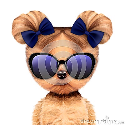 Funny adorable doggy girl with elegance sunglasses Cartoon Illustration