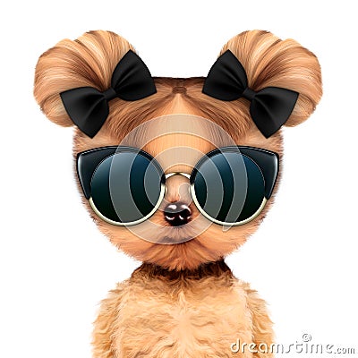 Funny adorable doggy girl with glamour sunglasses Cartoon Illustration