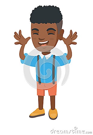 Funny african-american boy teasing with hands. Vector Illustration