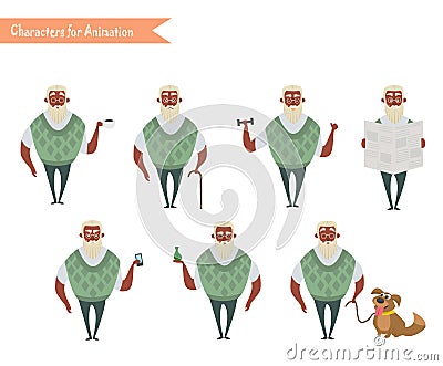 Funny African American grandpa cartoon. Vector Illustration