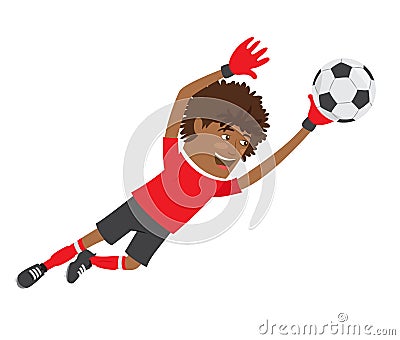 Funny African American soccer football player goalkeeper wearing Cartoon Illustration