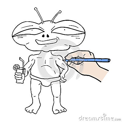 Funny alien draw Vector Illustration