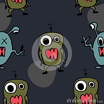 Funny alien pattern seamless background. Vector Illustration