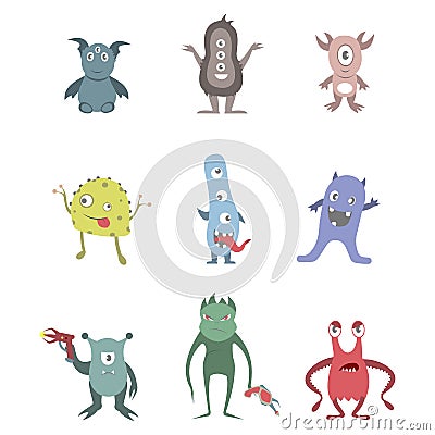 Funny aliens set. Vector Illustration