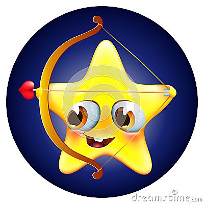 Funny amur star with bow and arrow on blue background Vector Illustration