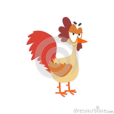 Funny angry hen, comic cartoon chicken bird character with big eyes vector Illustration on a white background Vector Illustration
