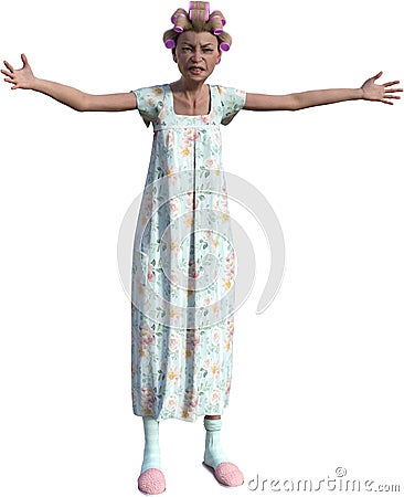 Funny Angry Housewife, Mother, Isolated Stock Photo