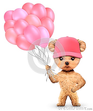 Funny animal keep a bunch of balloons Cartoon Illustration