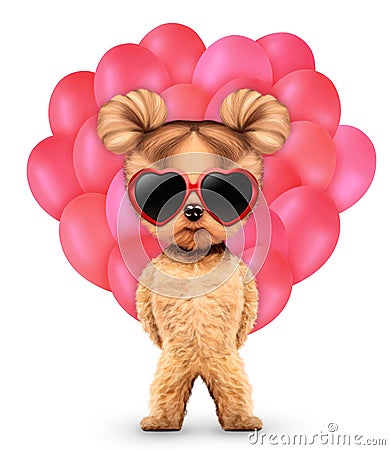 Funny animal keep a bunch of balloons Cartoon Illustration