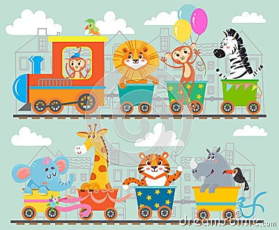 Funny animal on train. Vector Illustration