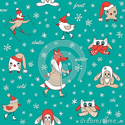 Funny animals in winter Vector Illustration