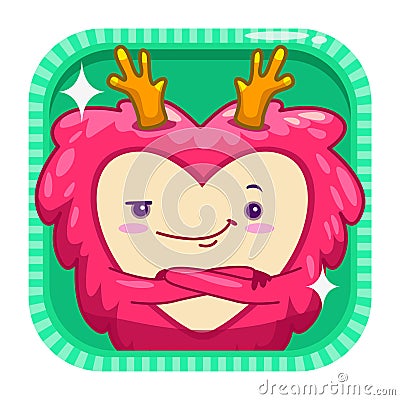 Funny app icon with red fluffy monster. Vector Illustration