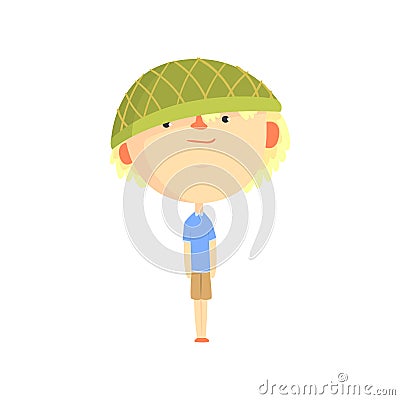 Funny artoon boy in green hat, colorful character vector Illustration Vector Illustration