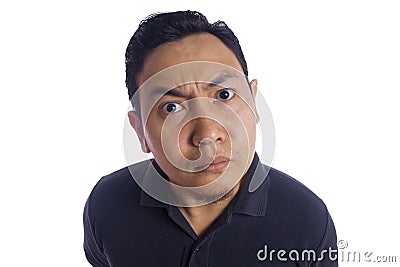 Funny Asian Man Close Up Angry Expression Stock Photo