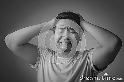 Funny Asian Man Crying Stock Photo