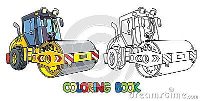 Funny asphalt compactor car with eye coloring book Vector Illustration