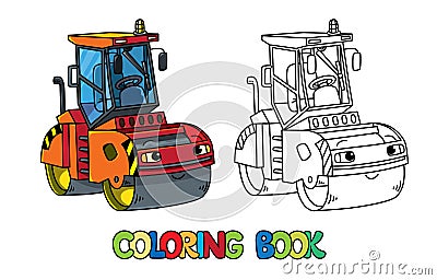 Funny asphalt compactor car with eye coloring book Cartoon Illustration