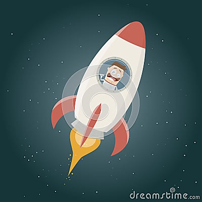 Funny astronaut flying in a space rocket Vector Illustration