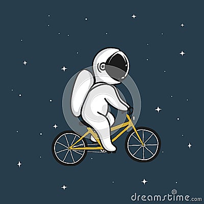 Funny astronaut rides on bicycle Vector Illustration