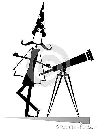 Cartoon stargazer with telescope isolated Vector Illustration