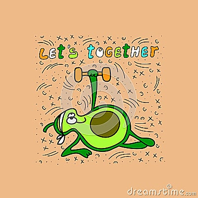Funny avocado is engaged in fitness Vector Illustration