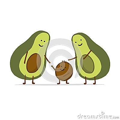 Funny Avocado Family. Cartoon characters. Isolated on white Vector Illustration