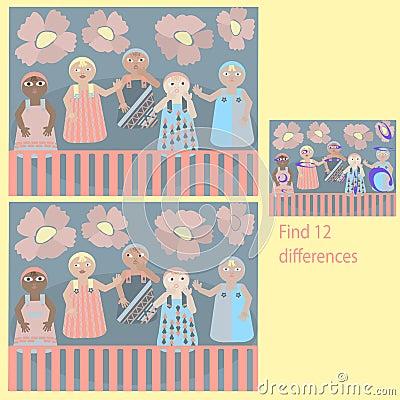 in the Funny BABIES for children up to 7 years old rebus, find 12 differences Vector Illustration