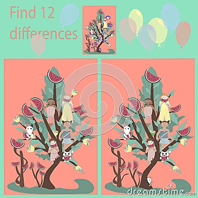 in the Funny BABIES for children up to 7 years old rebus, find 12 differences Vector Illustration