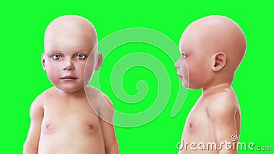 Funny baby, children. Green screen 3d rendering. Stock Photo