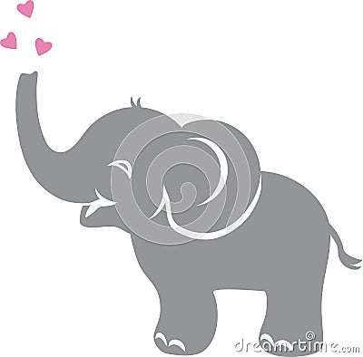 Funny baby elephant with hearts Vector Illustration