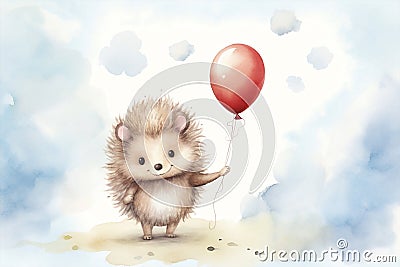 Cute baby animal hedgehog cartoon balloon Cartoon Illustration