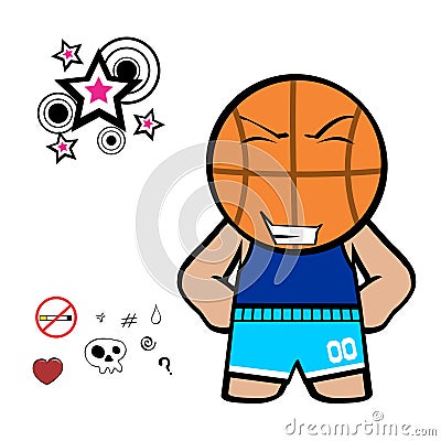 Funny basketball head character cartoon kawaii expression 2 Vector Illustration