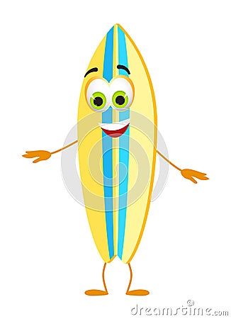 Funny Beach Surfboard with eyes - Summer Things Collection. Cartoon funny characters Vector Illustration
