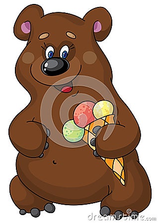 Funny bear and ice cream Vector Illustration