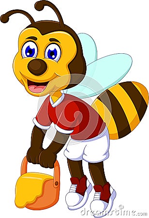 Funny bee cartoon carrying honey Stock Photo