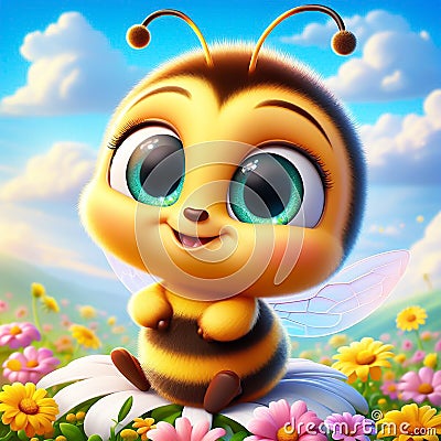 Funny bee illustration. Wild animals for children's illustrations Cartoon Illustration