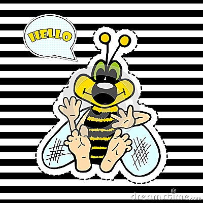 Funny bee on striped background, T-shirt design vector illustration Vector Illustration