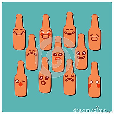 Funny beer bottles emoji set. Vector illustration. Vector Illustration