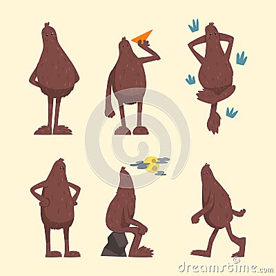 Funny Bigfoot or Yeti Character with Huge Furry Body Engaged in Different Activity Vector Set Vector Illustration