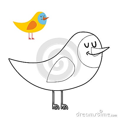 Funny bird coloring book. comical fowl in linear style Vector Illustration
