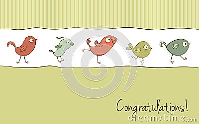 Funny birds greeting card Vector Illustration
