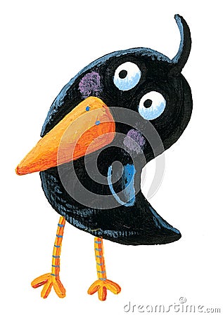 Funny black bird Cartoon Illustration