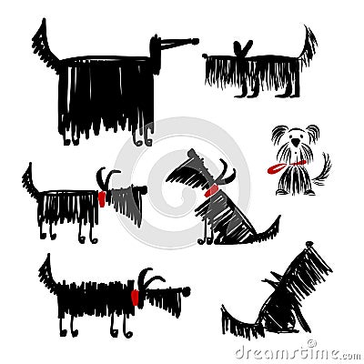 Funny black dogs collection for your design Vector Illustration