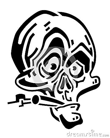 Funny black and white skull with cigarette Vector Illustration