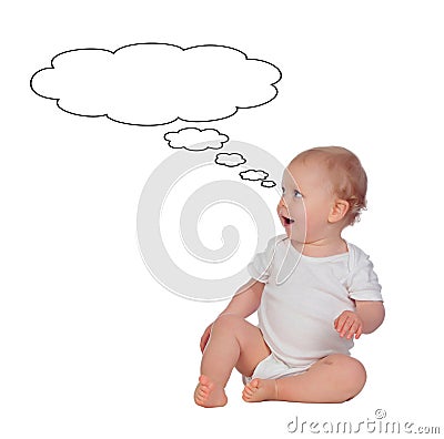 Funny blond baby thinking something Stock Photo