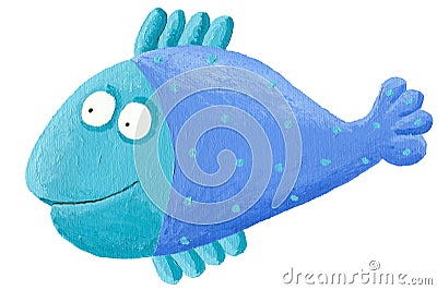 Funny blue fish Cartoon Illustration