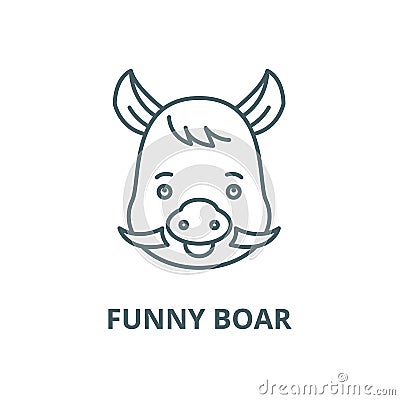 Funny boar vector line icon, linear concept, outline sign, symbol Vector Illustration