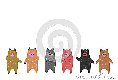 Funny boars border with copy space Vector Illustration