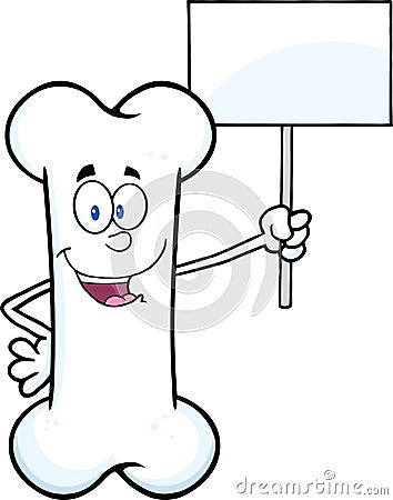 Funny Bone Cartoon Mascot Character Holding A Blank Sign Vector Illustration